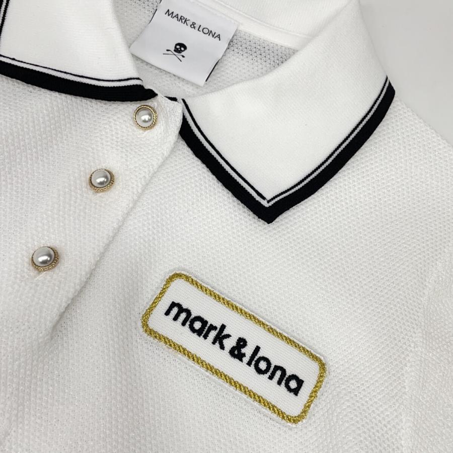 MARK&LONA マークアンドロナ MLW-6A-AB04 ホワイト ニットベスト ヘンリーネック シャツ ホワイト ブラック 38 トップス ポリエステル レディース 中古の画像