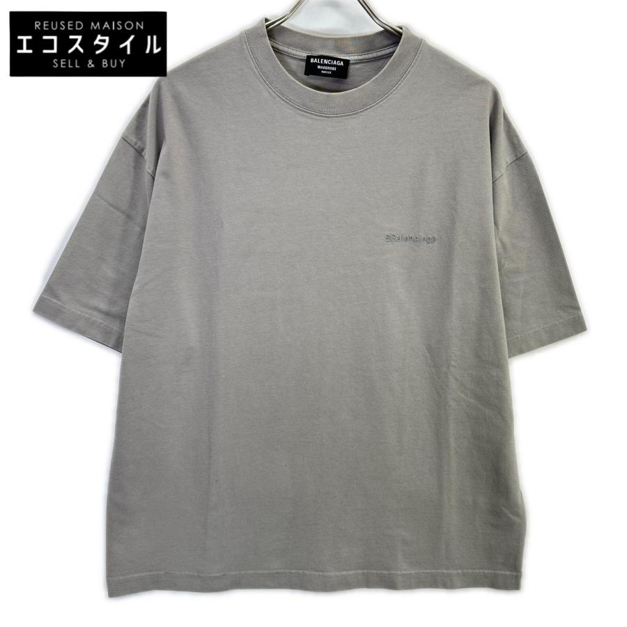 BALENCIAGA ロゴ刺繍 Tシャツ グレー Mサイズ BALENCIAGA（バレンシアガ） 美品/ 612966 ロゴ刺繍 クルーネック T