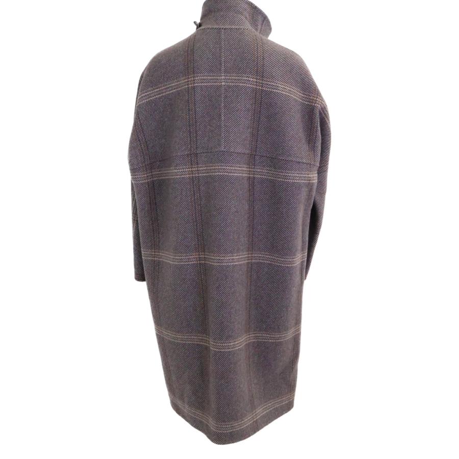 美品/国内正規 HERMES エルメス チェック カシミヤ100％ スタンドカラー  コート 36 ブラウンｘグレー レディースの画像