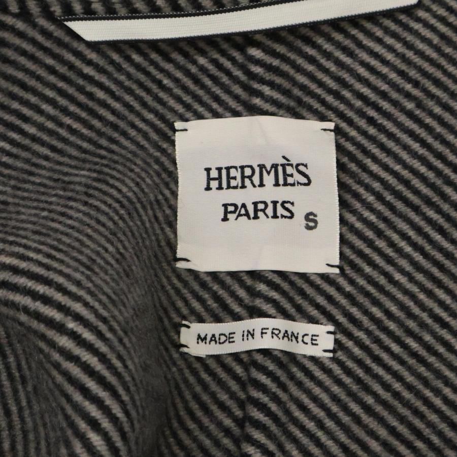 美品/国内正規 HERMES エルメス チェック カシミヤ100％ スタンドカラー  コート 36 ブラウンｘグレー レディースの画像