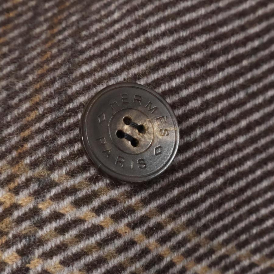 美品/国内正規 HERMES エルメス チェック カシミヤ100％ スタンドカラー  コート 36 ブラウンｘグレー レディースの画像