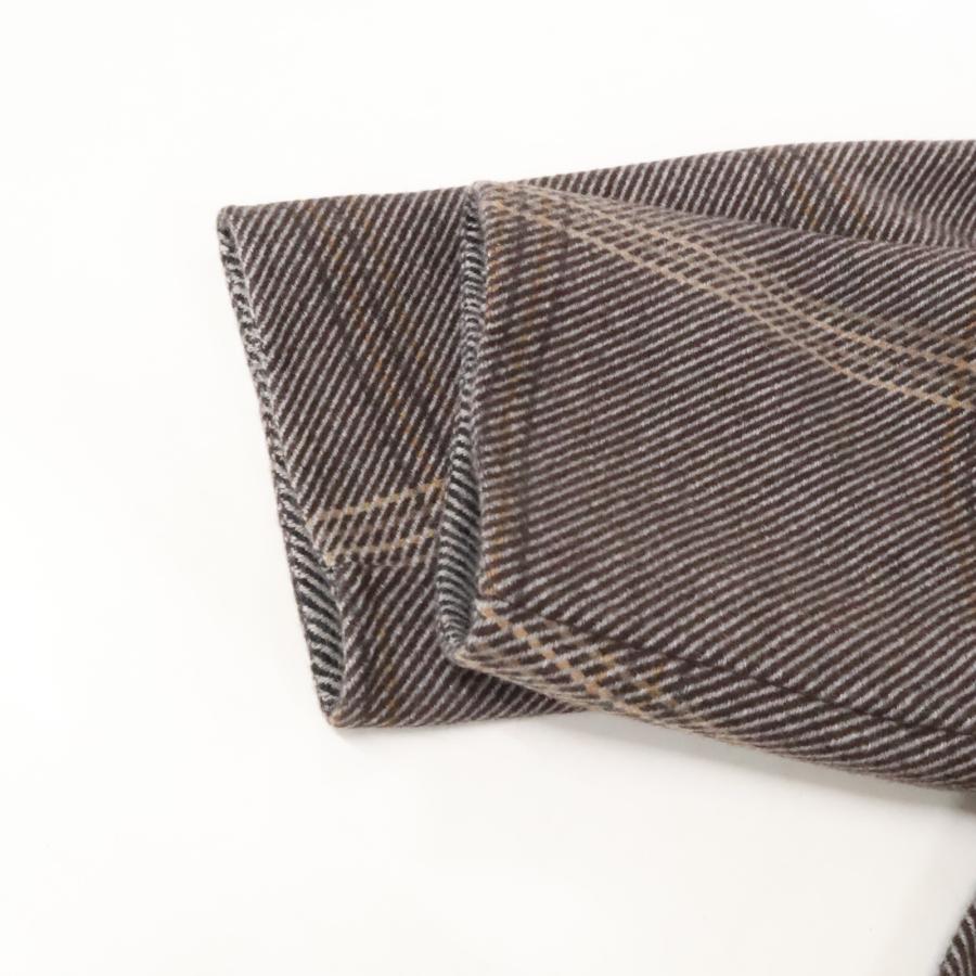 美品/国内正規 HERMES エルメス チェック カシミヤ100％ スタンドカラー  コート 36 ブラウンｘグレー レディースの画像