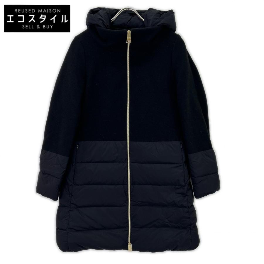 HERNO（ヘルノ） PI001760D ブラック×ネイビー 異素材コンビフーディ 