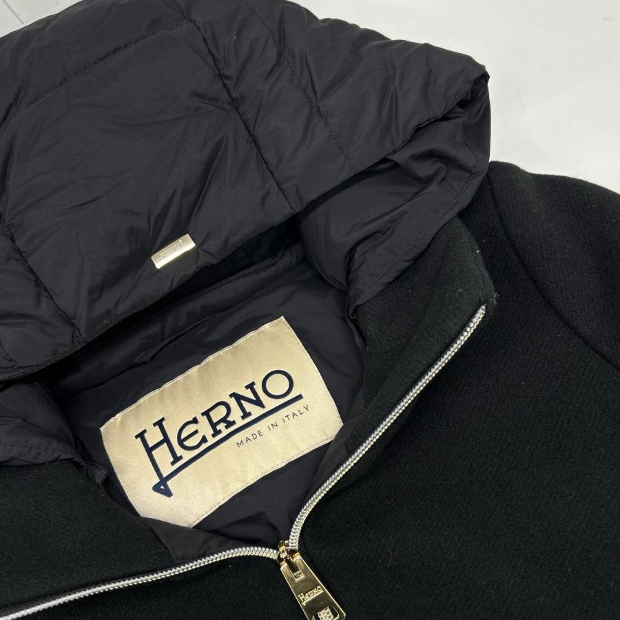 HERNO（ヘルノ） PI001760D ブラック×ネイビー 異素材コンビフーディ 