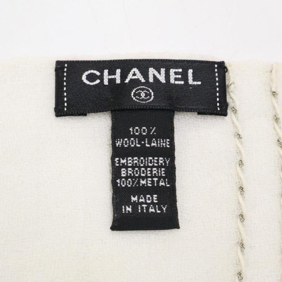 シャネル CHANEL ストール ショール ココマーク チェーン ウール CHANEL（シャネル） 美品 ココマーク チェーン刺繍 ウール ストール