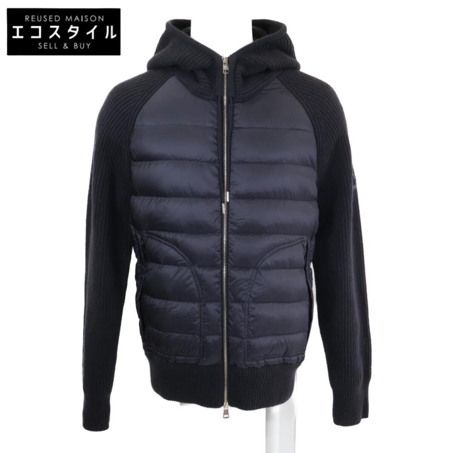 ITIQ3XT2XSQU 国内正規品 MONCLER モンクレール cardigan tricot ダウンジャケット トップス アウター ブラック 黒 メンズ サイズM MONCLER（モンクレール） 美品 CARDIGAN TRICOT ニット切替 フーディ