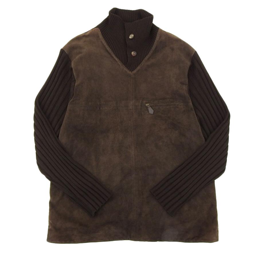 HERMES エルメス スエード切替 シルク カシミヤ ニットセーター