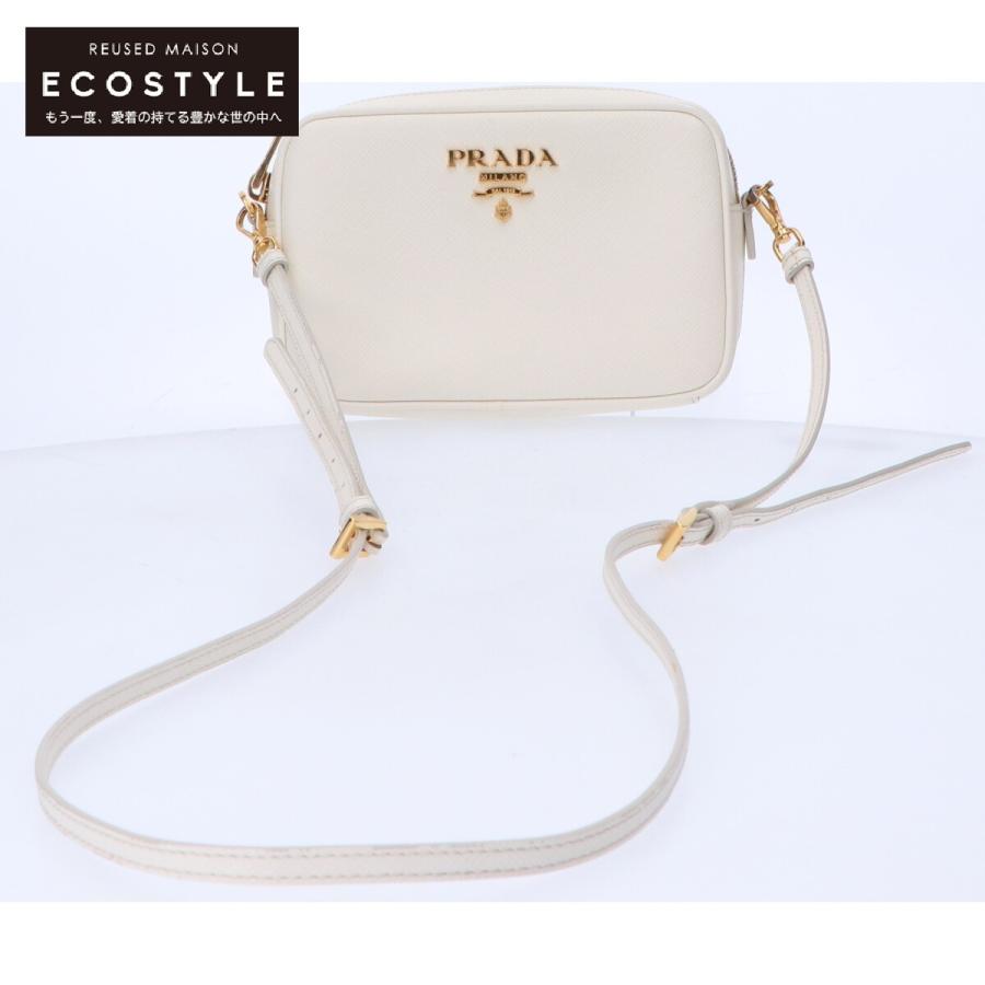 Prada プラダ レディースファッション オフホワイト サフィアーノ クロスボディ ショルダーバッグ レディース オフホワイト サフィアーノ ブランドリユースショップエコスタイル 特価安いそれに目立つの