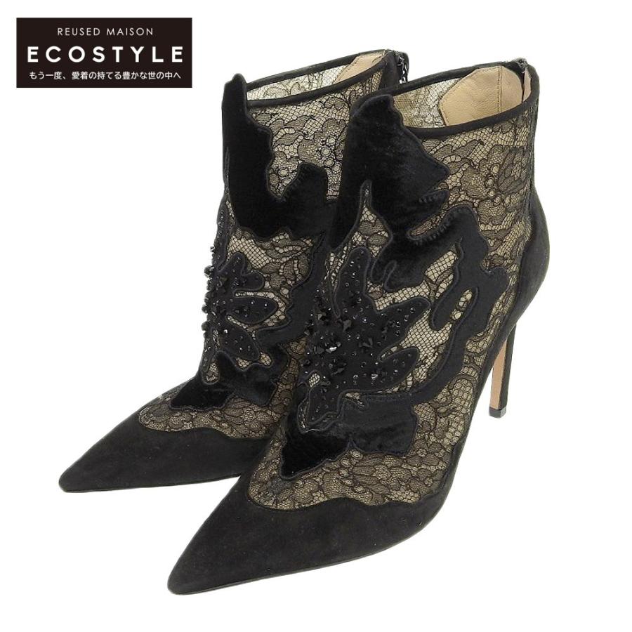 JIMMY CHOO ジミーチュウ 花柄 レース ブーティ レディース ブラック 