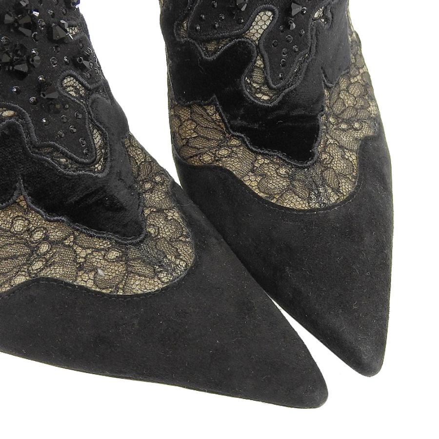 JIMMY CHOO ジミーチュウ 花柄 レース ブーティ レディース ブラック 