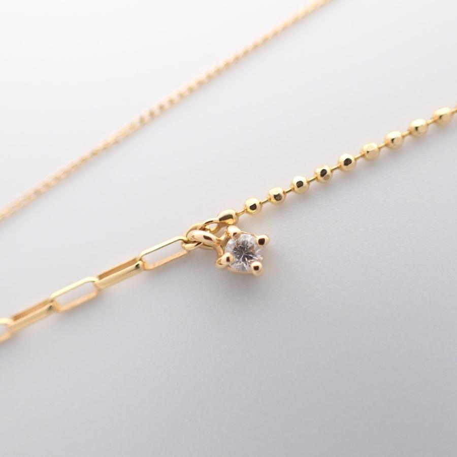 美品 e.m. イー・エム K18 LE-AN71 1Pダイヤモンド MIXチェーン