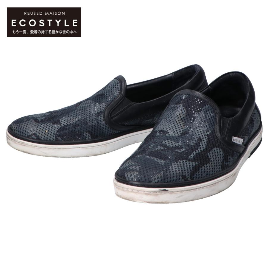 JIMMY CHOO ジミーチュウ カモフラージュ柄メッシュ/レザー スリッポン 