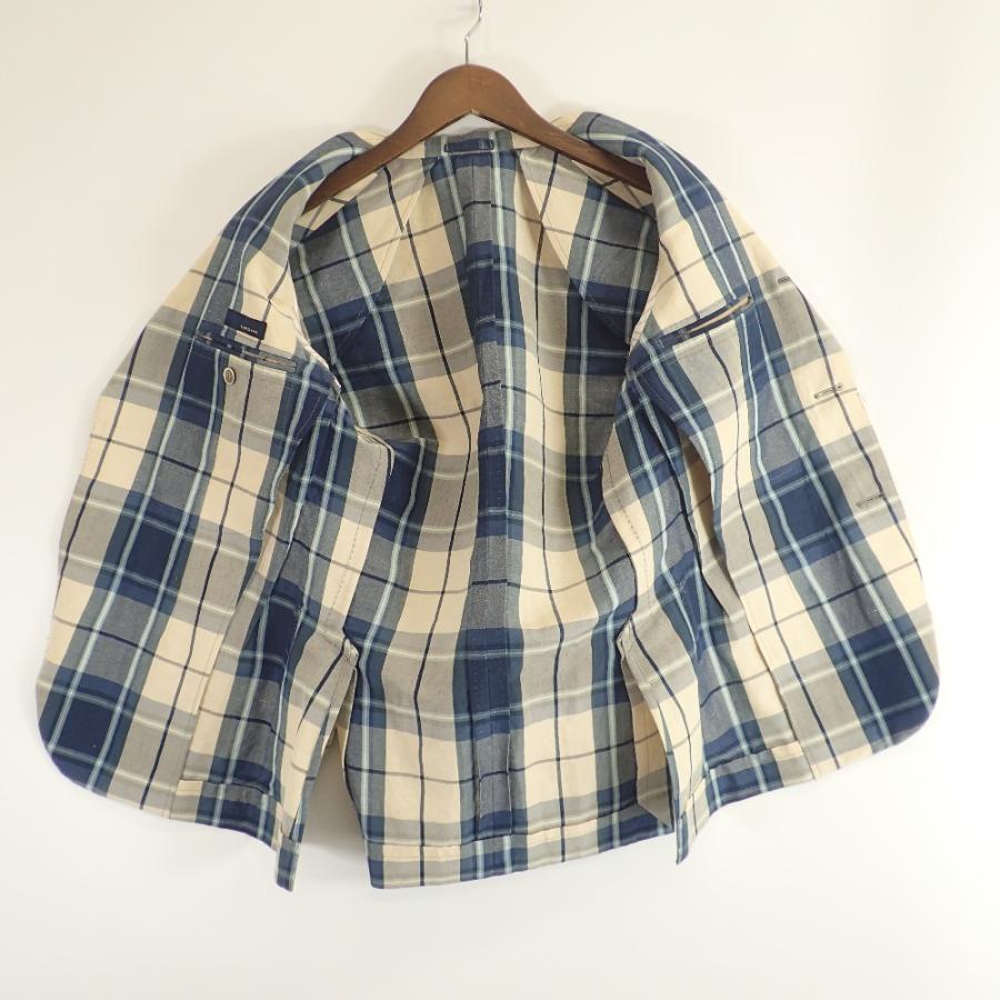 【Cabana】dusty-BLUE-GREY LINENチェック ジャケット LARDINI（ラルディーニ） チェック柄 JC32557AQ コットンジャケット