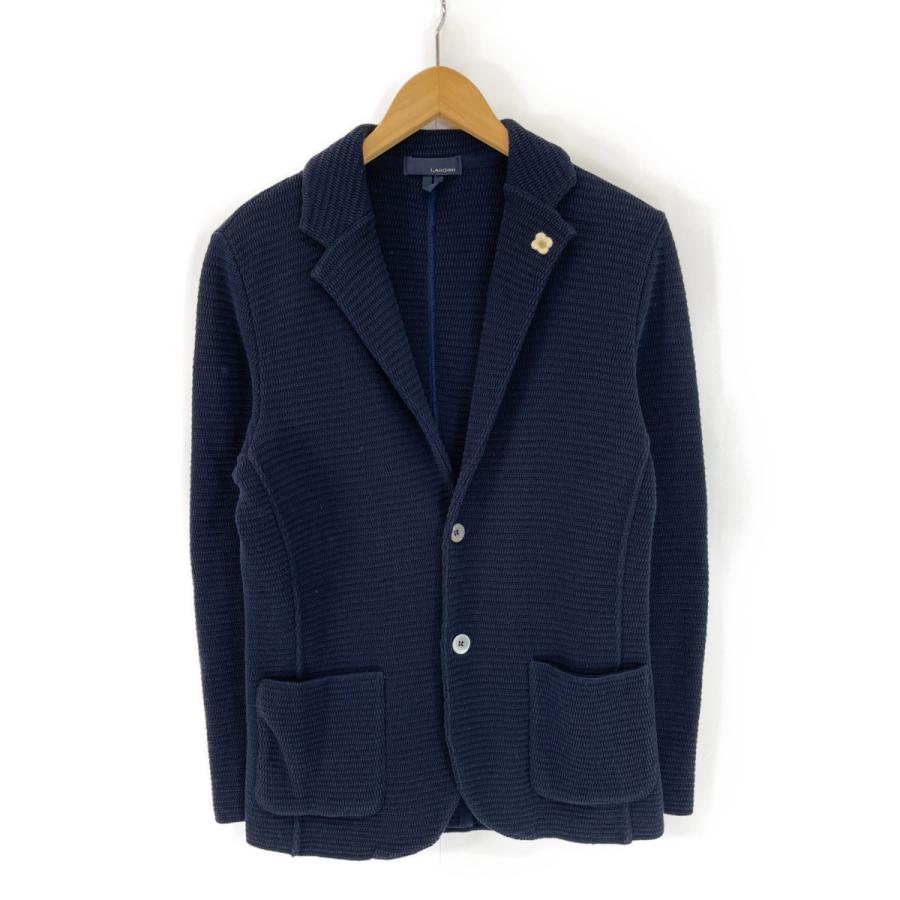 美品>LARDINI ネイビー コットン ニット ジャケット サイズM相当 美品
