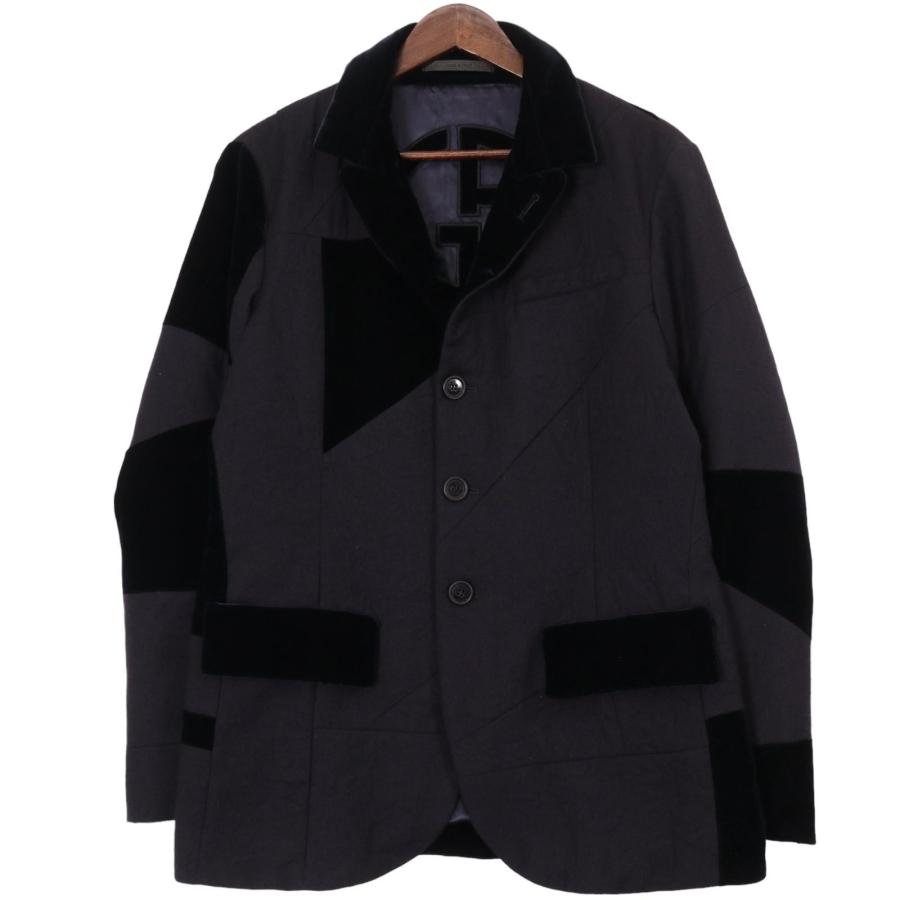 美品☆ ジョルジオアルマーニ ビッグモチーフ付 ベルベットジャケット 44サイズ GIORGIO ARMANI ジョルジオアルマーニ ベルベット切替 ジャケット