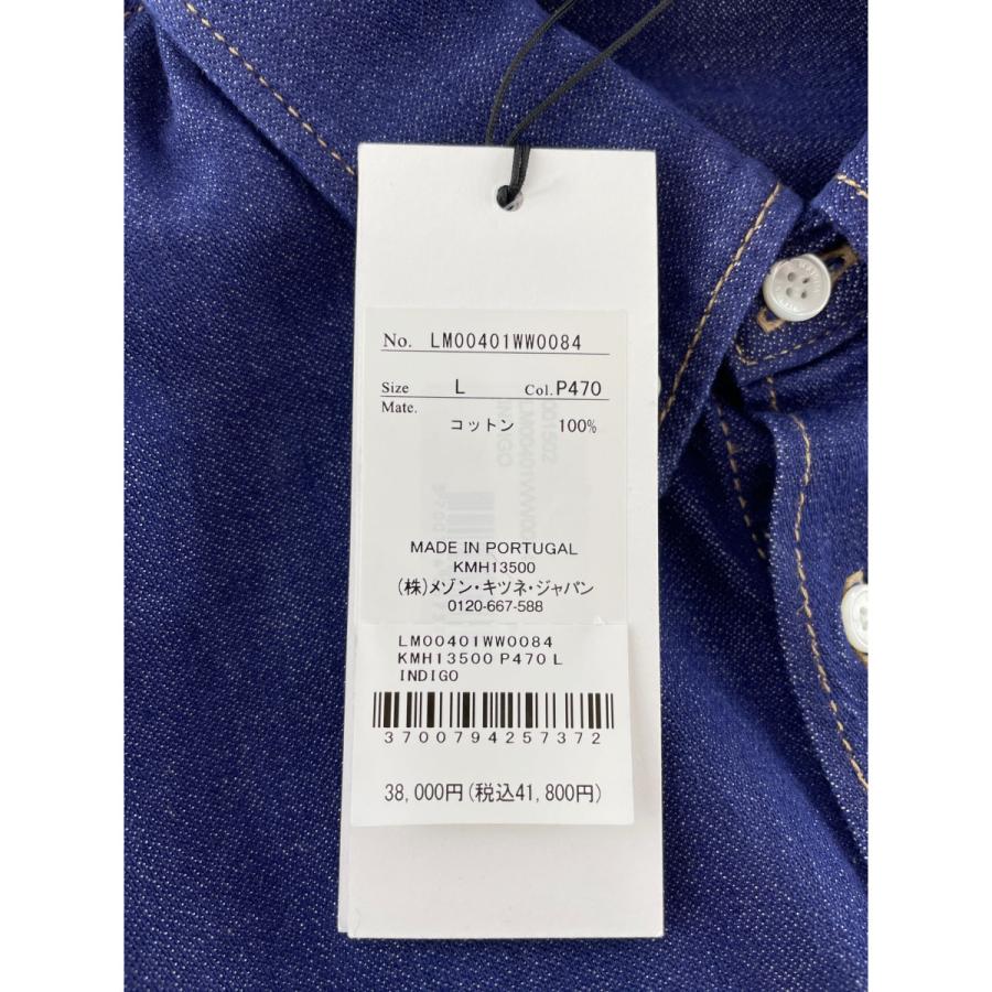 メゾンキツネ デニム インスティテューショナル フォックスヘッド パッチ ボタンダウン シャツ L MAISON KITSUNE メゾンキツネ デニム インスティテューショナル