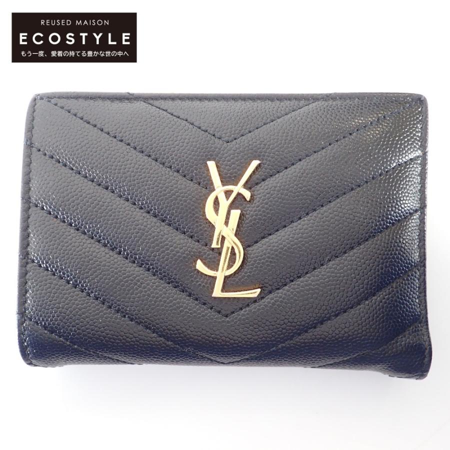 ✨美品✨サンローラン　二つ折り　カサンドラ　キャビアスキン　Vステッチ　レザー SAINT LAURENT PARIS サンローランパリ 575974 カサンドラ Vステッチ