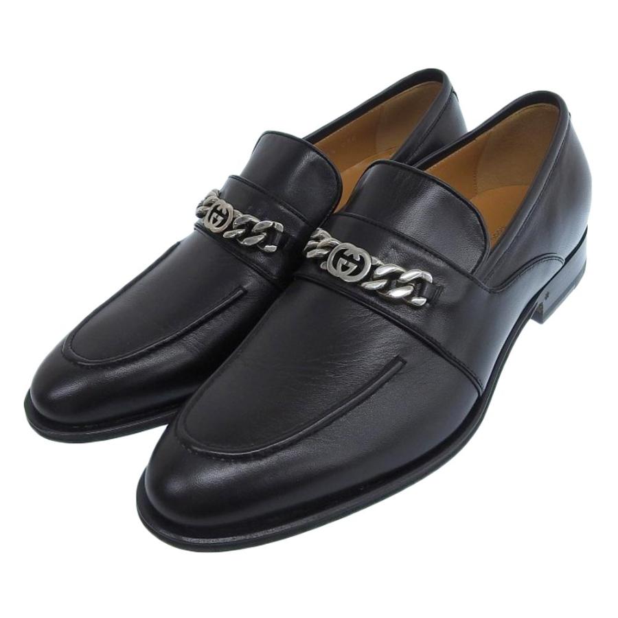 GUCCI（グッチ） 新品同様 GG喜平チェーン レザー ローファー メンズ