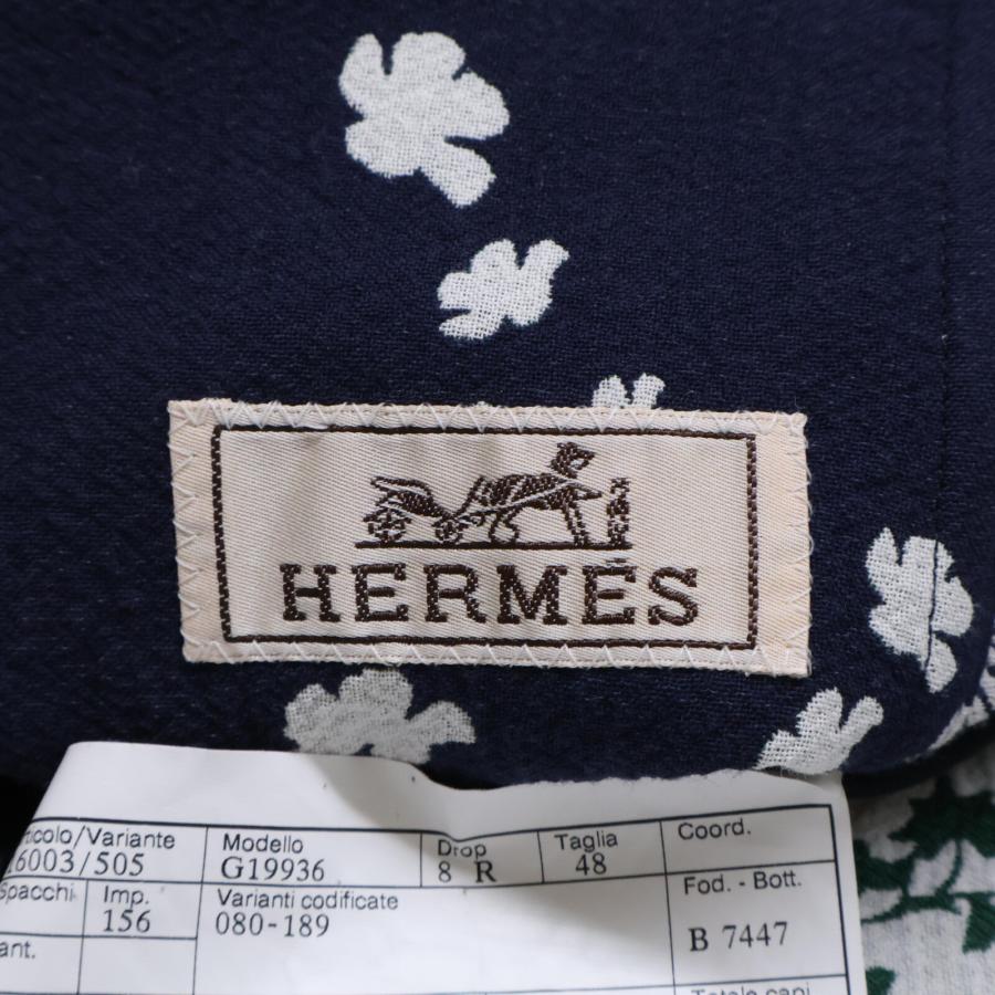 HERMES エルメス ネイビー/アイボリー ボタニカル柄 G19936
