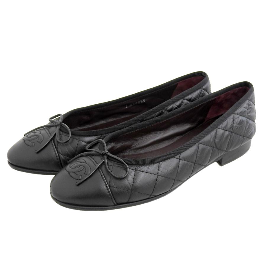 CHANEL（シャネル） レザー フラット パンプス レディース ブラック 36