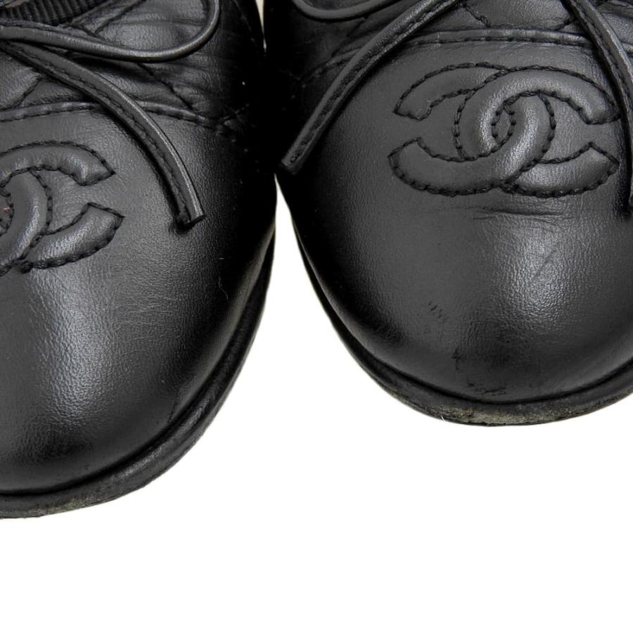 1LS02_美品 シャネル フラットパンプス 黒 36 CHANEL（シャネル） レザー フラット パンプス レディース ブラック 36