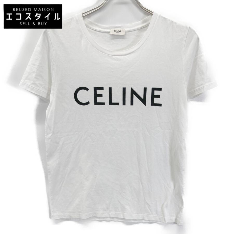 CELINE  ロゴTシャツ　美品　ホワイト　S CELINE（セリーヌ） ホワイト コットン ロゴプリント Tシャツ ホワイト