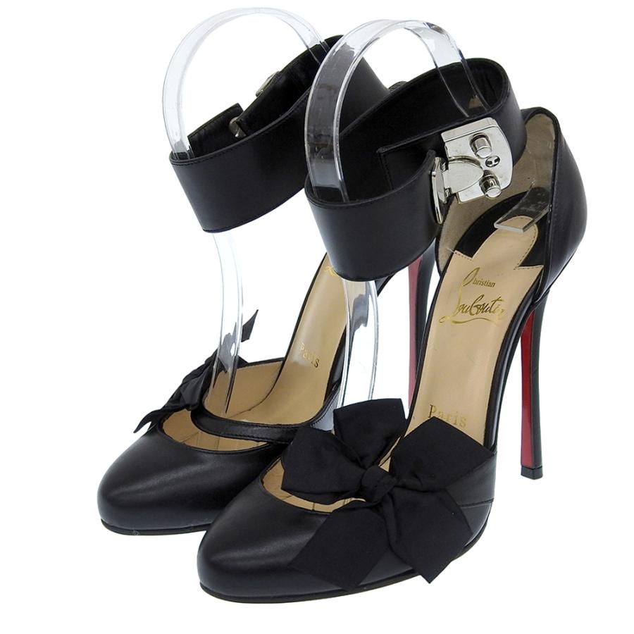 ❤️Christian Louboutin リボン付き　黒　レザーパンプス Christian Louboutin（クリスチャンルブタン） 美品 アンクル
