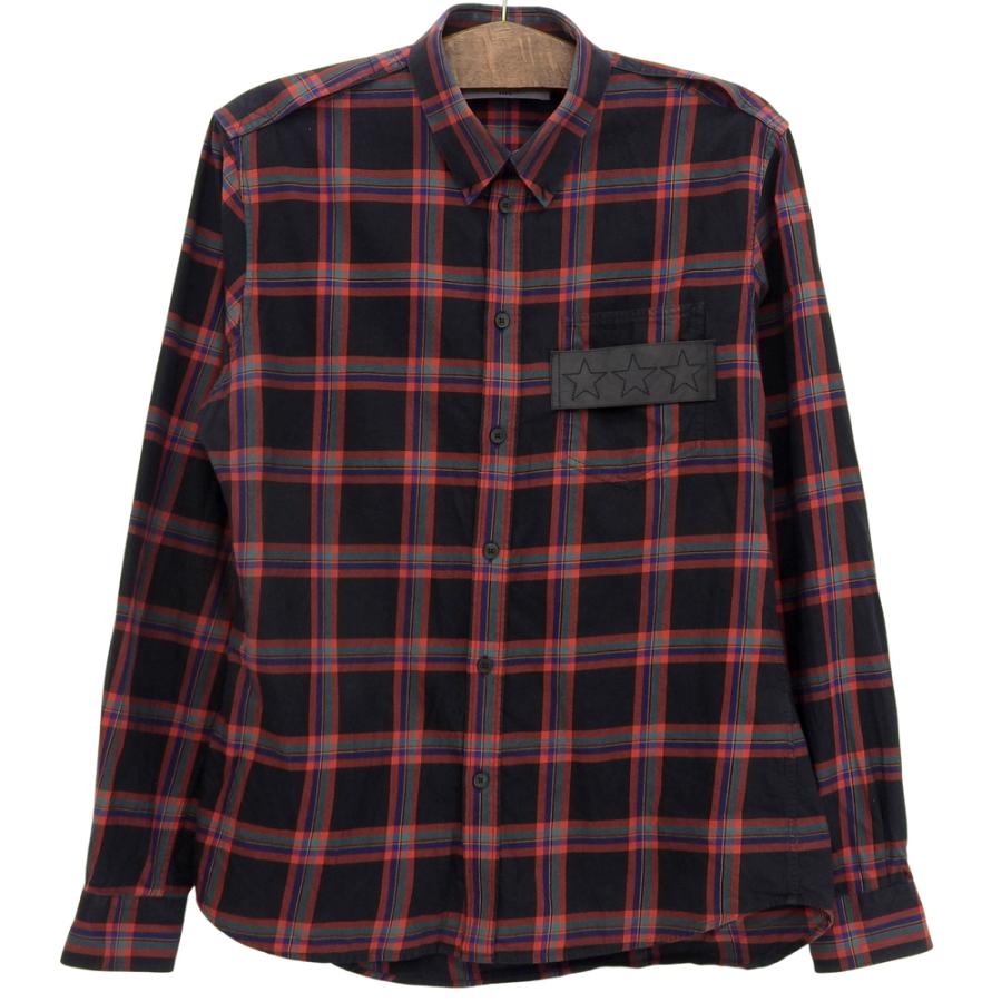 GIVENCHY ジバンシィ チェック柄 スターレザーパッチ 長袖シャツ 