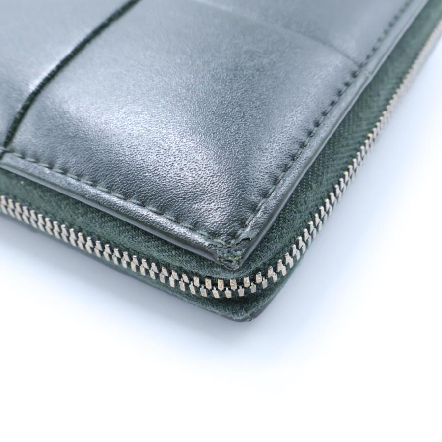 美品 ボッテガヴェネタ カセット ラウンドファスナー 長財布 ブラック×グリーン BOTTEGA VENETA（ボッテガ・ヴェネタ） 財布 レディース メンズ