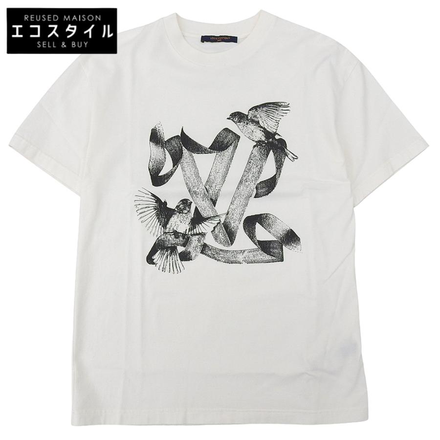 【LOUIS VUITTON/ルイ・ヴィトン】 RW232W ロゴ 半袖Ｔシャツ コットン ホワイト/ブルー メンズ【中古】【真子質店】【GD】【DSMo】 LOUIS VUITTON/ルイ・ヴィトン】 RW232W ロゴ 半袖Tシャツ コットン