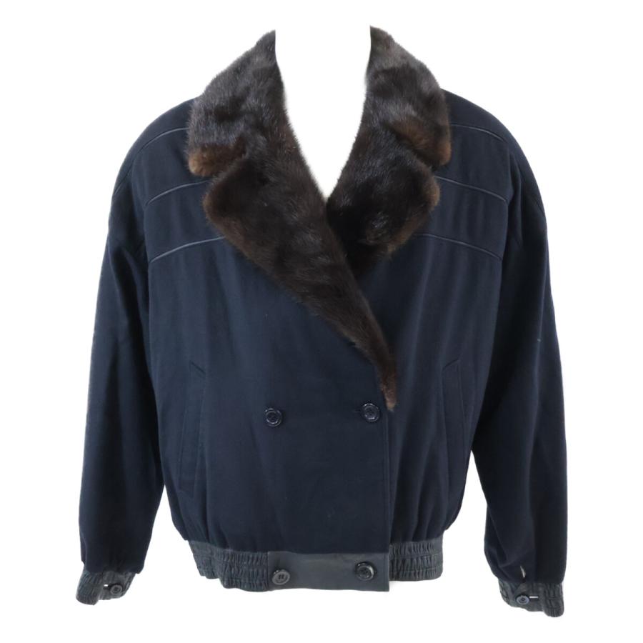 Zilli France ジリー　超高級　極上シルクネイビーステンカラーコート ZILLI ジリー カシミヤ×シルク ×ラムレザー ファーブルゾン ジャケット