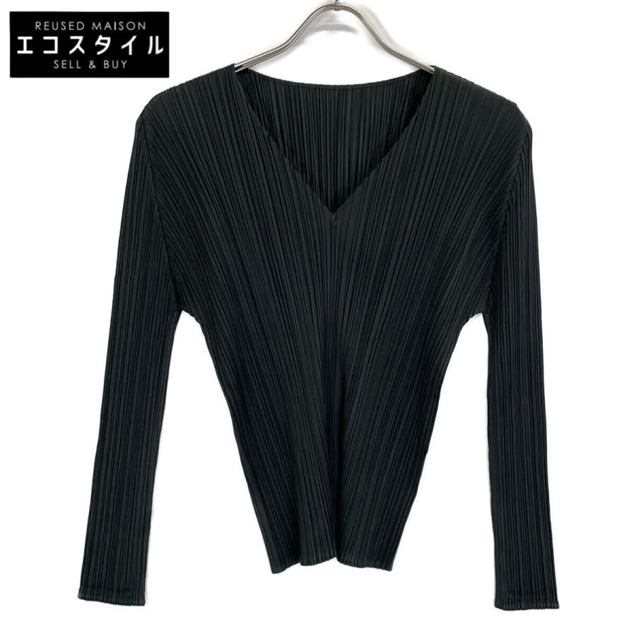 PLEATS PLEASE ダークグリーン ストライプ 長袖　アンサンブル PLEATS PLEASE プリーツプリーズ ダークグリーン PP63-JK185 Vネック