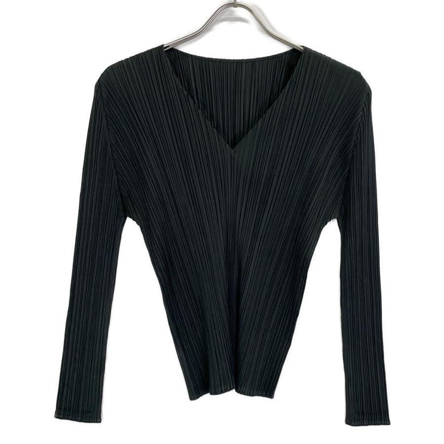 新品未使用タグ付★PLEATS PLEASE プリーツプリーズ Vネックトップス PLEATS PLEASE プリーツプリーズ ダークグリーン PP63-JK185 Vネック