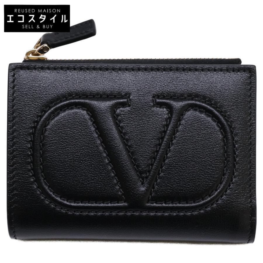 美品◎伊製 VALENTINO GARAVANI ヴァレンティノ ガラヴァーニ WY2P0P93LVN 0NO レザーコンパクトウォレット／三つ折り財布 黒×白 箱・袋付 VALENTINO - 美品◎伊製 VALENTINO GARAVANI ヴァレンティノ