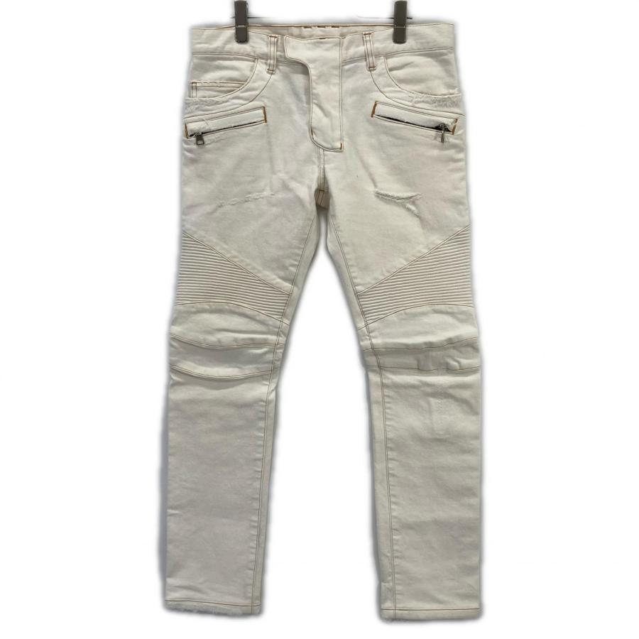 BALMAIN（バルマン） S7H9551T022 ホワイト ダメージ加工 バイカー