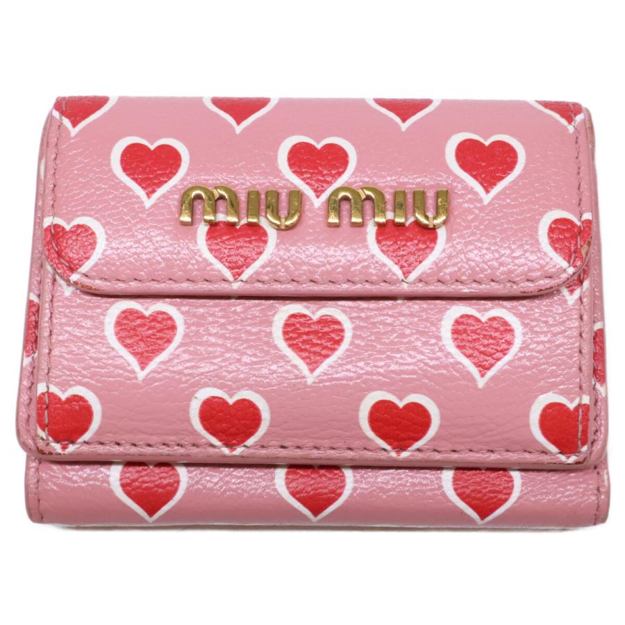 MIU MIU ハート柄 三つ折り財布 ミュウミュウハートプリント miumiu miu miu（ミュウミュウ） 245 ハートプリント スリーフォールド