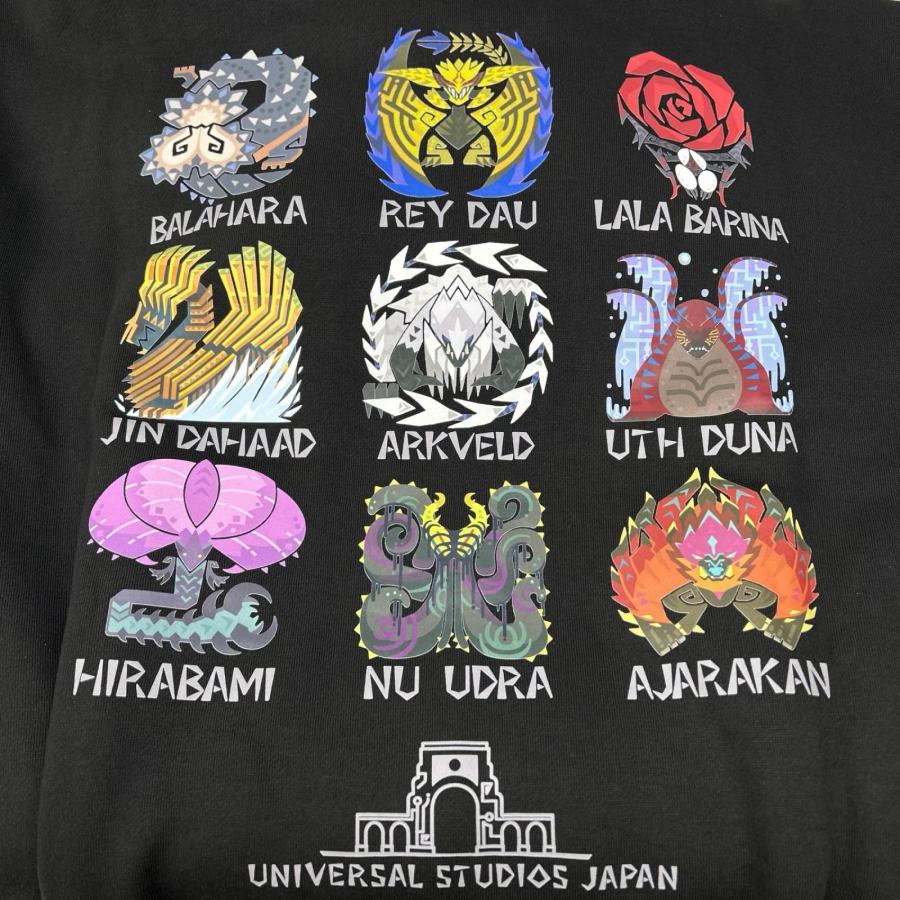 USJ×モンスターハンターワイルズ 狩猟中プリント パーカー ブラック L