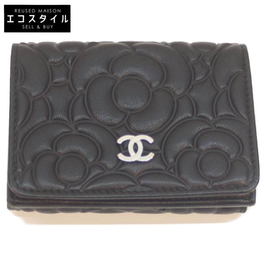 CHANEL カメリア ブラック 三つ折り財布