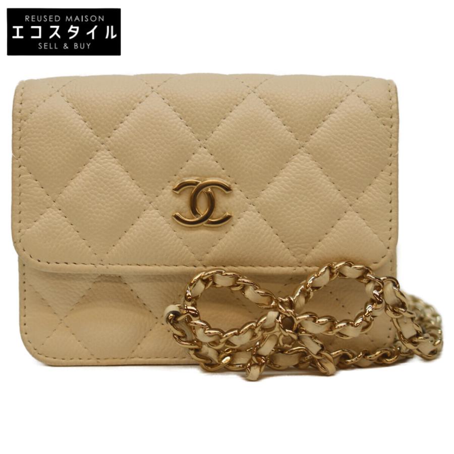 シャネル AP3352 白 ｷｬﾋﾞｱ G金具 ﾏﾄﾗｯｾ ﾘﾎﾞﾝﾁｪｰﾝ ﾍﾞﾙﾄﾐﾆﾎﾟｰﾁ CHANEL（シャネル） AP3352 白 キャビア G金具 マトラッセ リボン