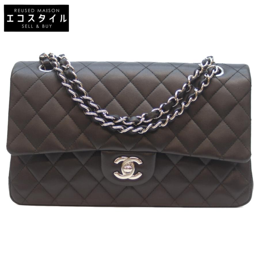 CHANEL レザー バッグ A01112 黒 CHANEL（シャネル） A01112 14番 黒 ラム シルバー金具 Wフラップ
