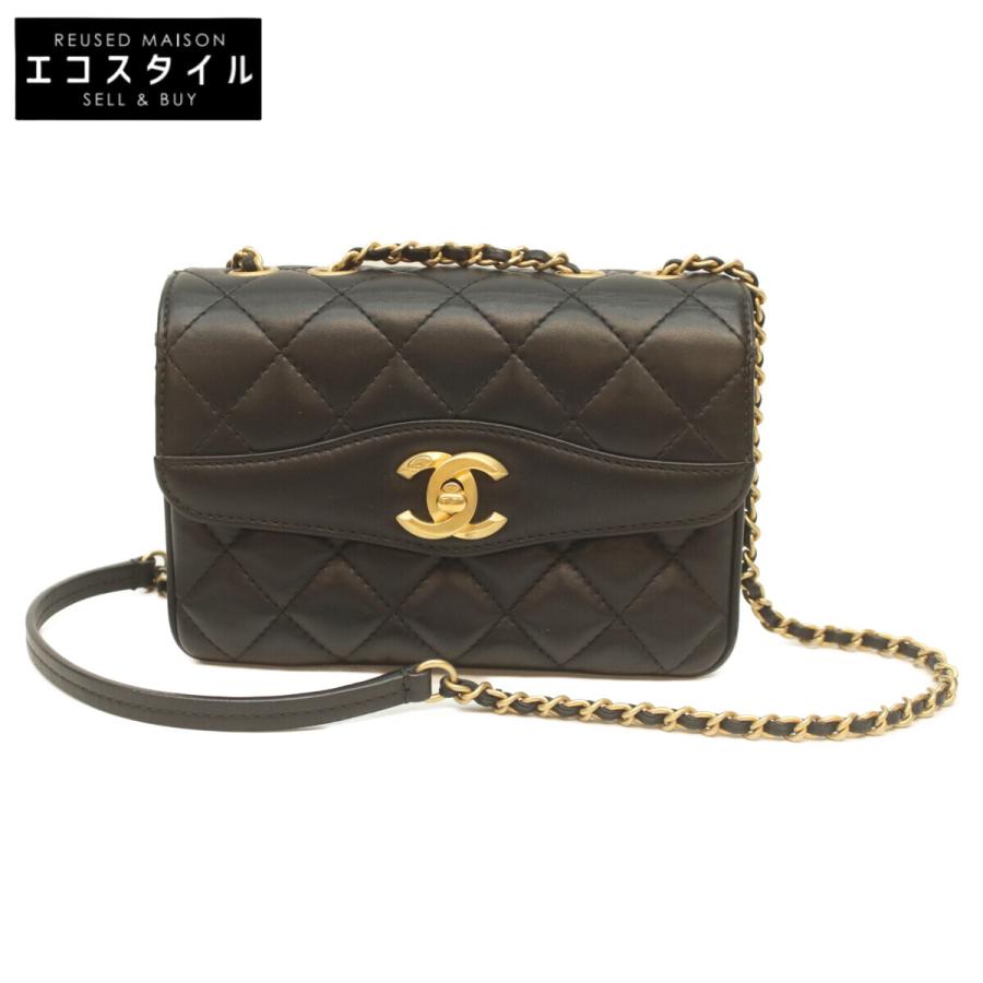 【ルイス】CHANEL ヴィンテージ ラムスキン フラップバッグ24cm CHANEL（シャネル） 24番 黒 ゴールド金具 ココヴィンテージフラップ