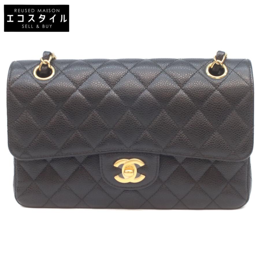 CHANEL（シャネル） A01113 黒 キャビア ゴールド金具 Wフラップ
