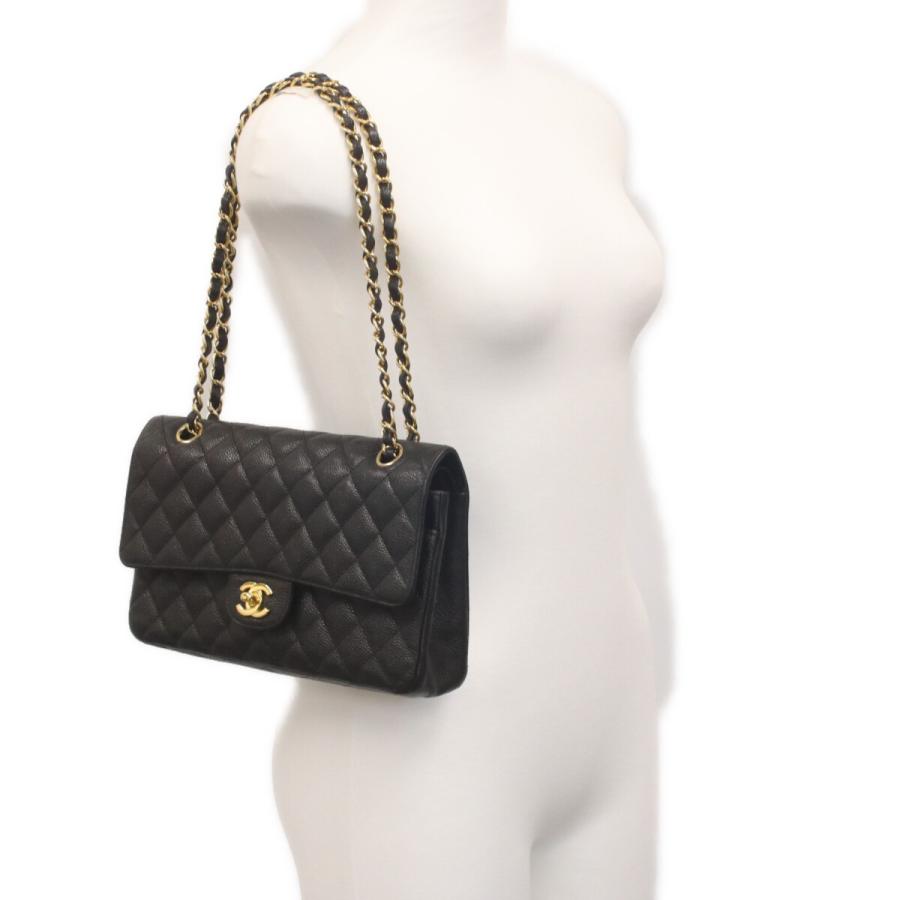 CHANEL（シャネル） A01112 黒 キャビア ゴールド金具 ダブルフラップ