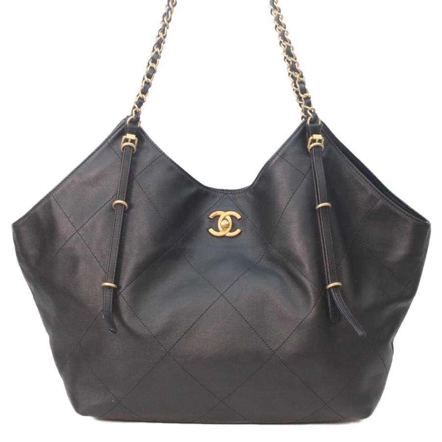美品 CHANEL シャネル AS5466 黒 カーフスキン ショッピング トートバッグ レディースの画像