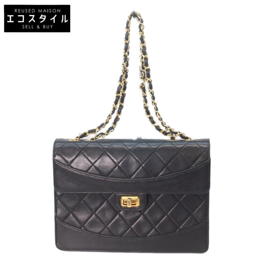 CHANEL シャネル 2.55 マトラッセ ターンロック レザー チェーンショルダーバッグ シルバー金具 ブラック CHANEL（シャネル） 黒 ラム 2.55 マトラッセ ターンロックチェーン