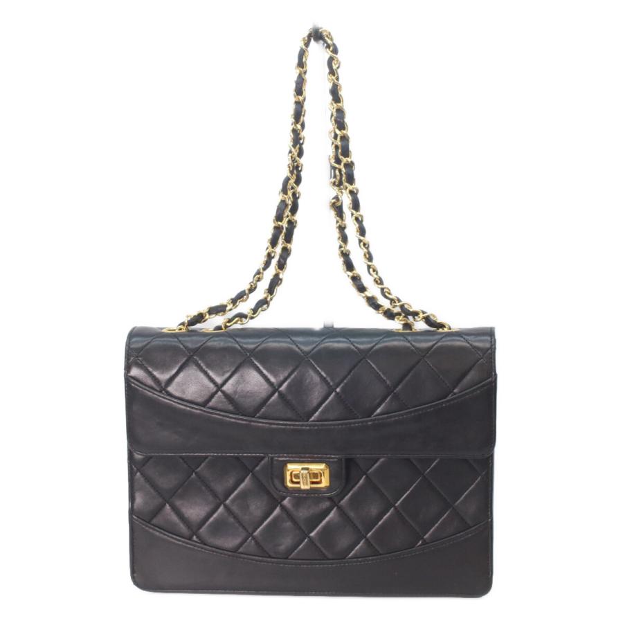 良品 CHANEL シャネル ココマーク デカ マトラッセ ラムスキン ターンロック チェーン ショルダー バッグ ブラック a591 CHANEL - 良品 CHANEL シャネル ココマーク デカ マトラッセ