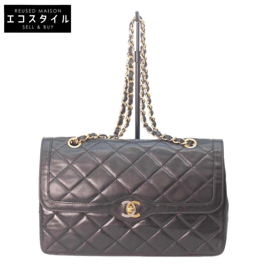 CHANEL（シャネル） パリ限定 黒 ラム Wフラップ G金具 マトラッセ28 