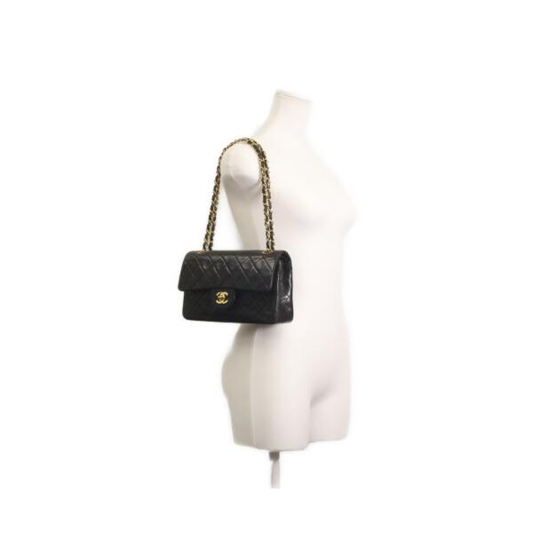 シャネル マトラッセ 23 Wフラップ ショルダー A01113 黒 ラム CHANEL（シャネル） A01113 黒ラム ゴールド金具 Wフラップ マトラッセ