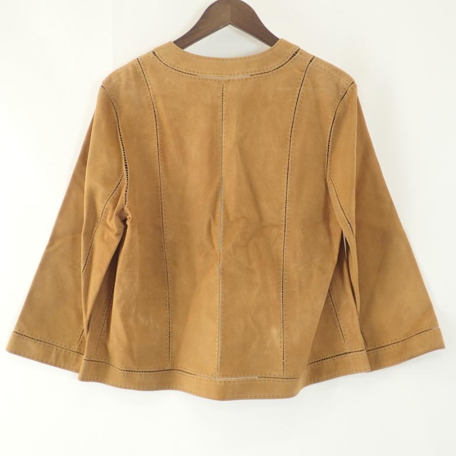 HERMES エルメス ベルト付 ラムレザー スエード ノーカラー ジャケット