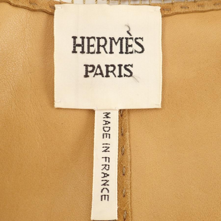 HERMES エルメス ベルト付 ラムレザー スエード ノーカラー ジャケット